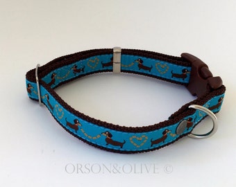 I Love Sausages (Azul) Collar para Perro Weiner Dachshund Regalo - Disponible en 4 tamaños (XS, S, M, L)