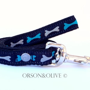Lazy Bones (Black Blue Grey) Dog Lead Leash  - Available in 3 sizes  (S, M, L)