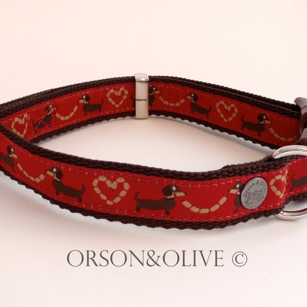 I Love Sausages (Red) Dog Collar  Weiner Dachshund Gift  - Available in 4 sizes (XS, S, M, L)