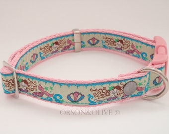 Enchanted Mermaids (Nautical Pink) Dog Collar  - Available in 3 sizes (S, M, L)