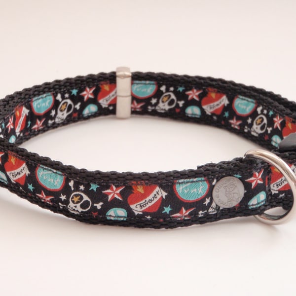 Punk Rock Forever (Black Red Blue) Dog Collar  - Available in 4 sizes (XS, S, M, L)