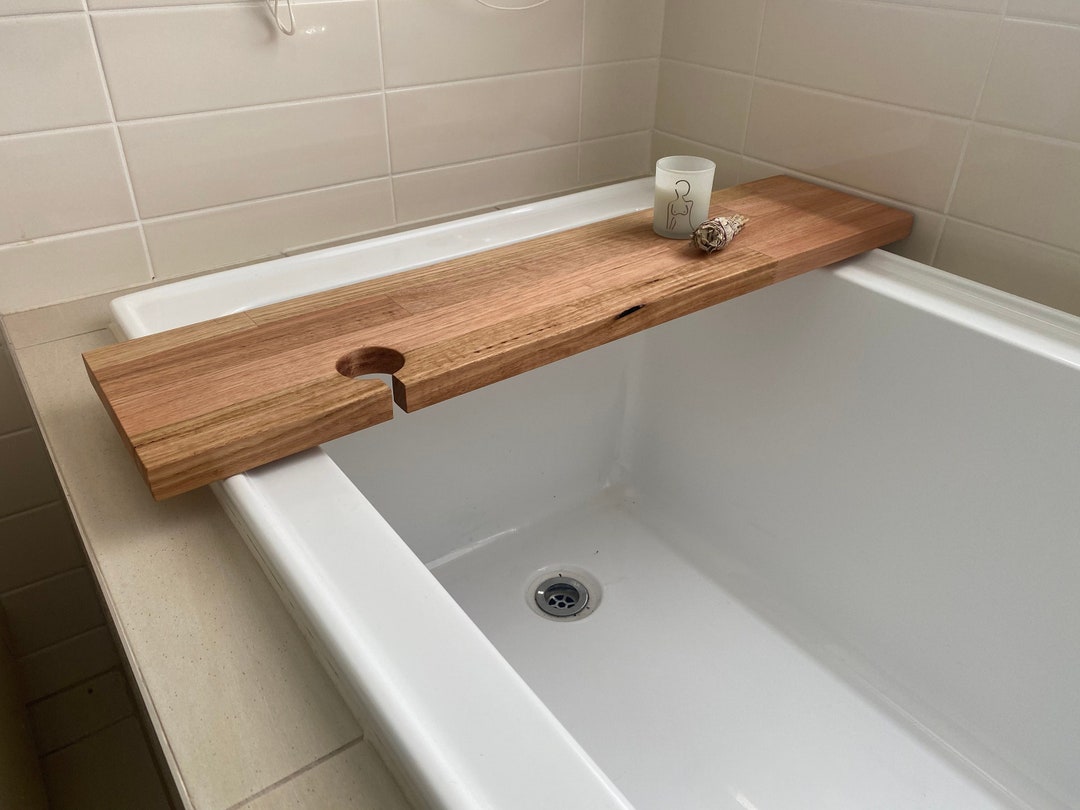 Tasmanian Oak Bath Caddy With Wine Glass Holder - Etsy