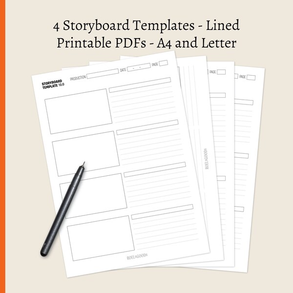 4 Storyboard Templates. For Video, Instagram and TikTok aspect ratios. 16x9 - 9x16 - 1x1 Printable A4 and US Letter. Instant download