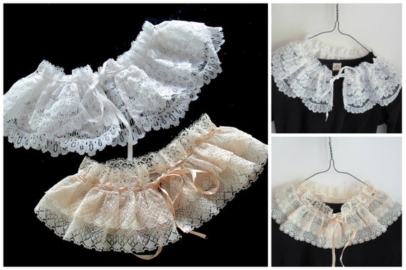 French Detachable Old Lace Collar, Ruffled Lace Co