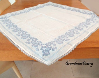 German woven Tablecloth, Square Table Linen,  Vintage 1970 Tabletop cover,  Home Decor, Made in West Germany