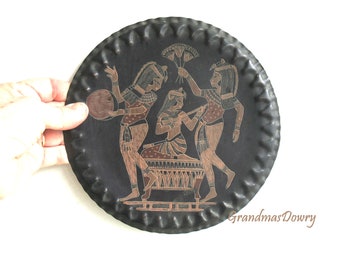Pharaohs wall plate, Ancient Egyptian Copper Wall Plate Wall Decor, RARE Vintage Metal Cleopatra Nefertiti plate, Musical theme