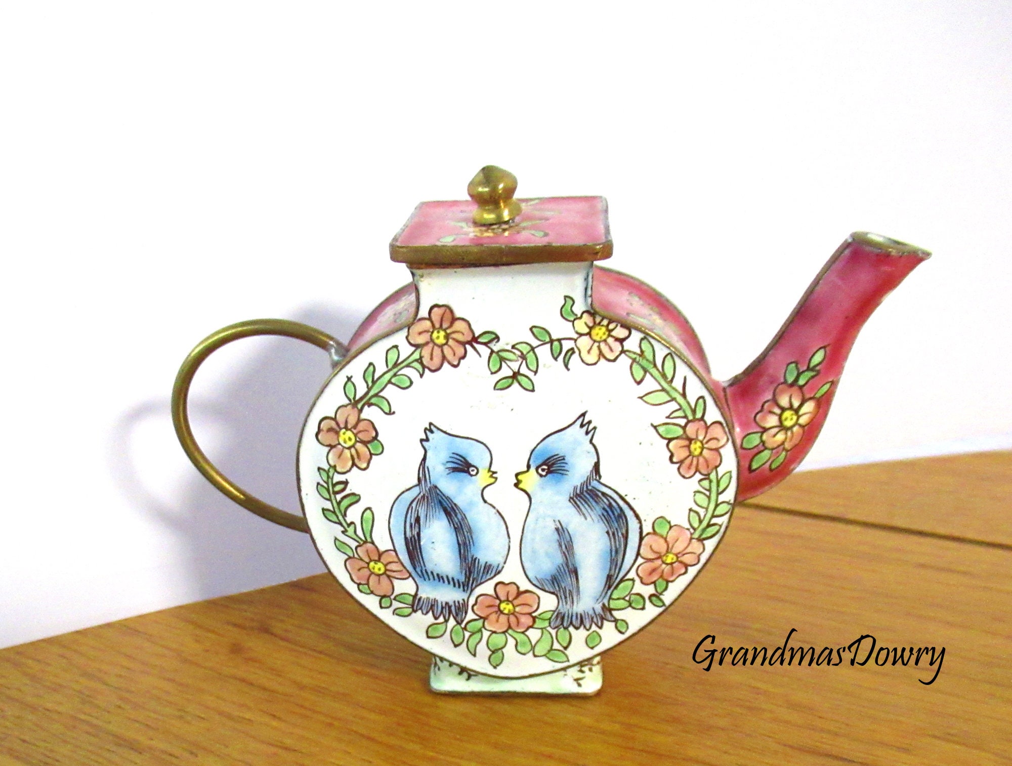 Enameled Copper Miniature Teapot or Kettle Hand Painted Cats w Mice - Ruby  Lane