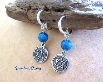 Jewish Earrings, Star of David coin Earrings, Magen David Dangle Earrings, Handmade Judaica