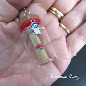 The Shema in  Original Hebrew Prayer Pocket charm,  Shemah Yisrael Jewish Blessing, Jewish Gift, Miniature Charm Wish Jar  Bottle Keyring