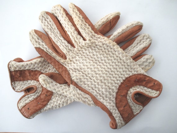 Lady Gloves, Leather & Crochet Driving Gloves, Vin