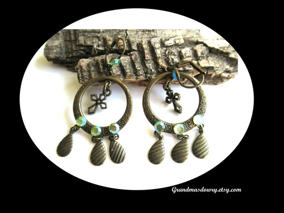Lolita Green Crystal Long Dangle Earrings