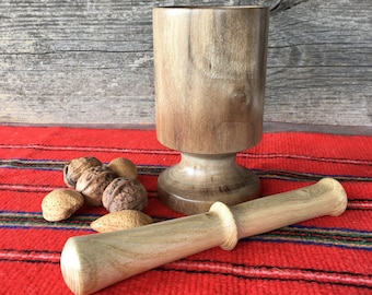 Hand crafted Rustic Mortar and Pestle * Walnut and Ash wood pestle and pounder set