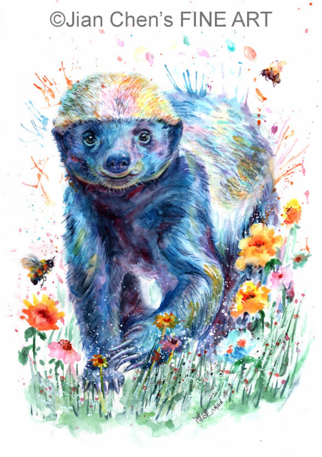 Honey Badger With Flowers (10 Different Sizes to Choose From, All