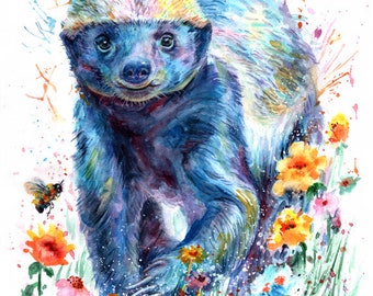 honey badger with flowers (10 different sizes to choose from, all FREE SHIPPING in UK )