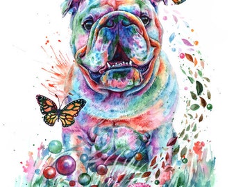 english bulldog with butterflies  (10 different sizes to choose from, all FREE SHIPPING in UK )