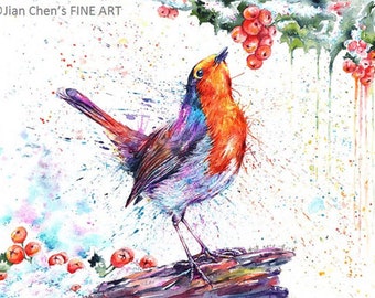 robin in snow (10 different sizes to choose from, all FREE SHIPPING in UK )