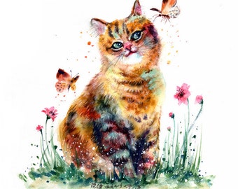 cute cat with butterflies (10 different sizes to choose from, all FREE SHIPPING in UK )