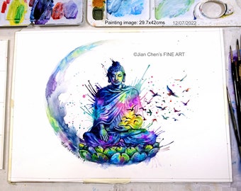 buddha with birds  - original painting