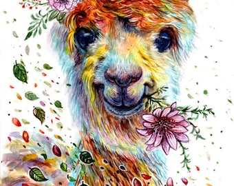 Llama with flowers (10 different sizes to choose from, all FREE SHIPPING in UK )