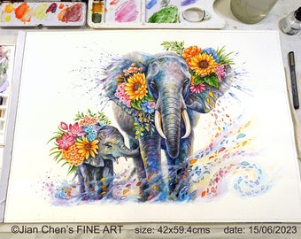 two elephants - original painting