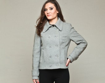 Zweireihiger Kurzmantel aus Wolle und Kaschmir für Damen, Damenfrühlingsjacke von VIEMA - V00230