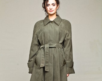 Ladies' Green Short Dual Collar Waterproof and Windproof Raincoat , Women's Raincoat , Spring Jaket with Belt by VIEMA - V00220