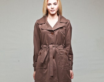 Brown Three-Quarter Waterproof and Windproof Women's Raincoat, Jacket with Belt and Large External Pockets , Trench Coat by VIEMA - V00970