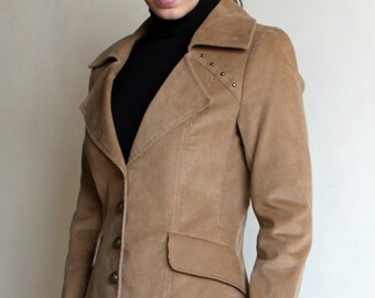 Women's Fitted Corduroy Jacket in Tan by VIEMA - V01220