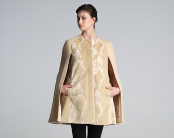 Elegant Handmade Wool And Cashmere Cape Coat in Cream,  Poncho coat, Cloak by VIEMA - V00101