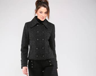 Tweed Zweireihiger Damen Kurzmantel, Luxus Wolle und Kaschmirmischung von VIEMA - V00960