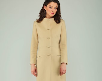 Elegant Cream Wool And Cashmere Blend Coat  by VIEMA - V00560