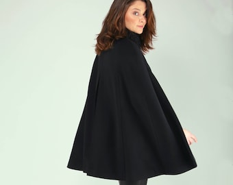 Elegant Handmade Wool And Cashmere Cape Coat , Faux Fur Neck Women's Cape Coat , 2XL , Poncho coat , Cloak by VIEMA - V00100