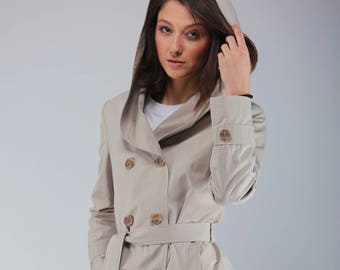 Beautiful Women's Double-breasted Trench Coat With Hood