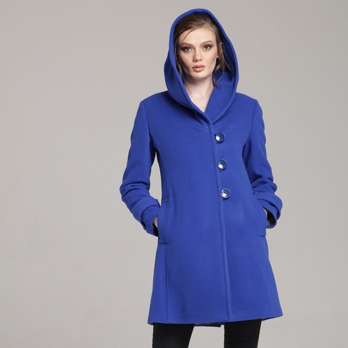 Baby Blue Women's Wool Coat With Hood Winter Wool Hoodie - Etsy