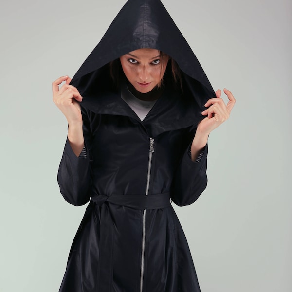 NUEVO impermeable con capucha, asimétrico, extravagante, color negro, tallas hasta 2XL, abrigo con capucha de primavera de VIEMA - V00600