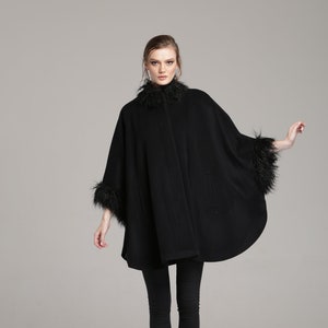 Black Oversized Wool and Cashmere Cape Coat Handmade | Etsy
