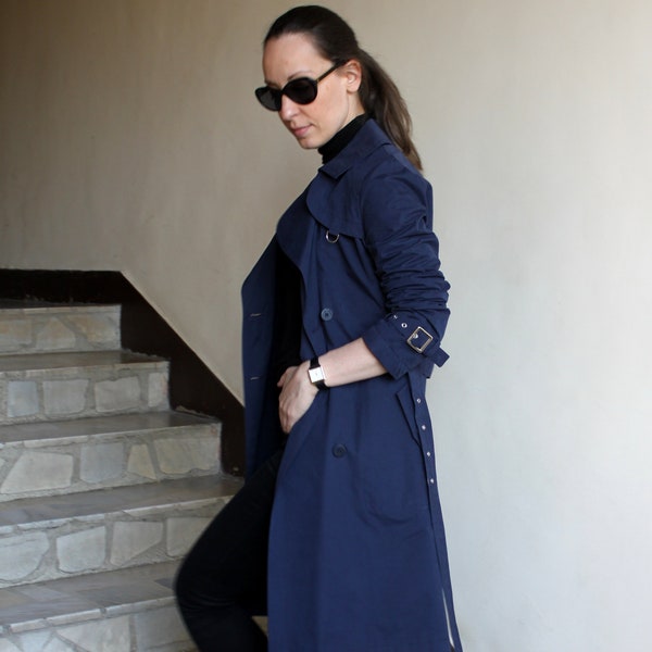 Double-Breasted Women's Trench Coat in Navy , Waterproof Spring Raincoat by Viema - V01130