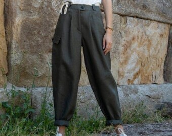 MARRAKESH Cargo Linen Trousers / Linen Pants with Pockets