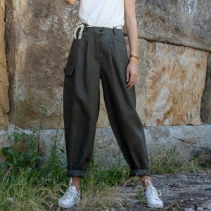 MARRAKESH Cargo Linen Trousers / Linen Pants with Pockets