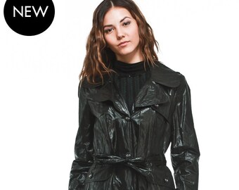 Black Three-Quarter Women's Raincoat , Jacket with Belt and Large External Pockets , Trench Coat by VIEMA - V00440