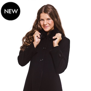 Womens Black Wool and Cashmere Coat with Detachable Faux Fur Collar , Winter Coat by VIEMA - V00530