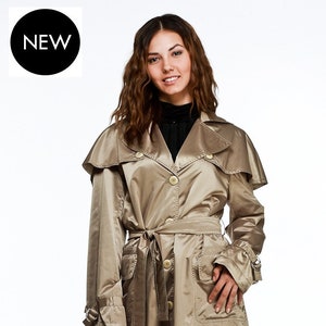 Amanda double lapel raincoat with detachable hood sale
