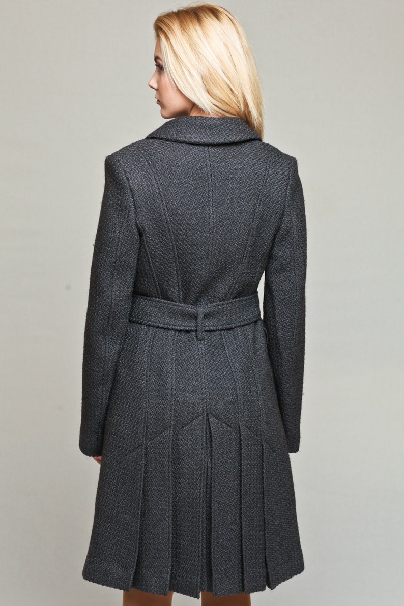 Black Elegant Womens Wool Coat With a Pleated Skirt and Satin Etsy