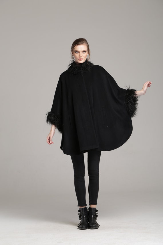 Zwarte oversized wol jas handgemaakte - Nederland