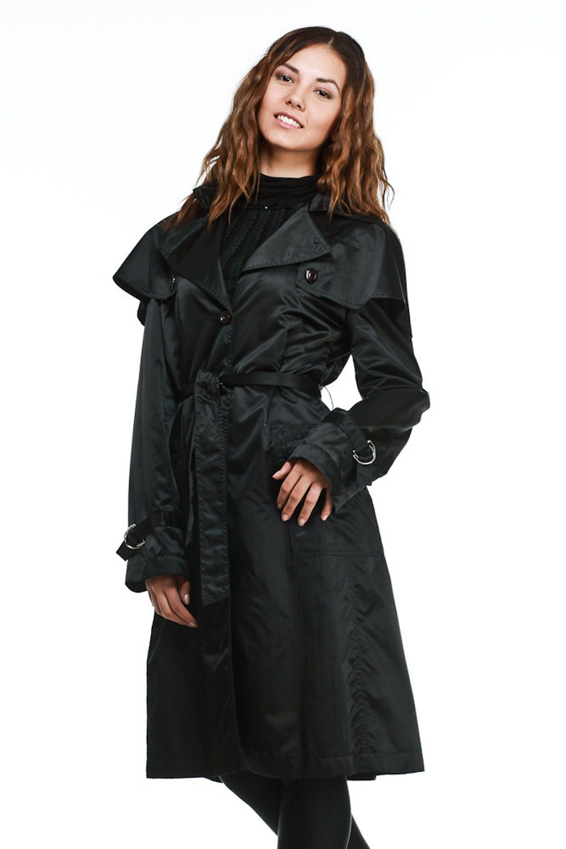 Contemporary Black Trench Coat With Detachable Cape Womens - Etsy