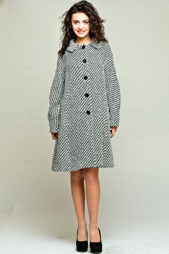 Womens Black and White Coat / womens winter coat / womens wool Etsy