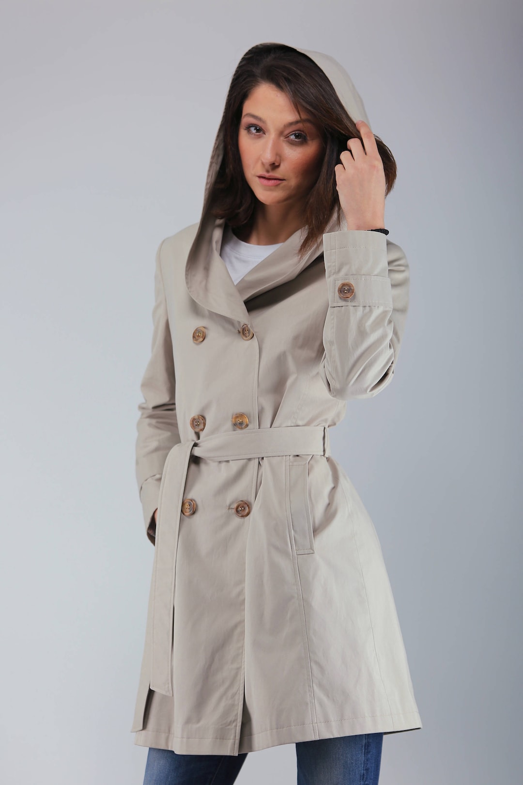 Beautiful Women's Double-breasted Trench Coat With Hood