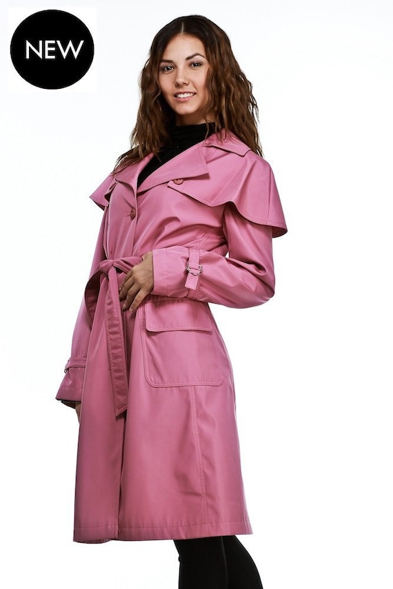 Contemporary Soft Pink Trench Coat With Detachable Cape Contemporary Soft Pink Trench Coat With Detachable Cape