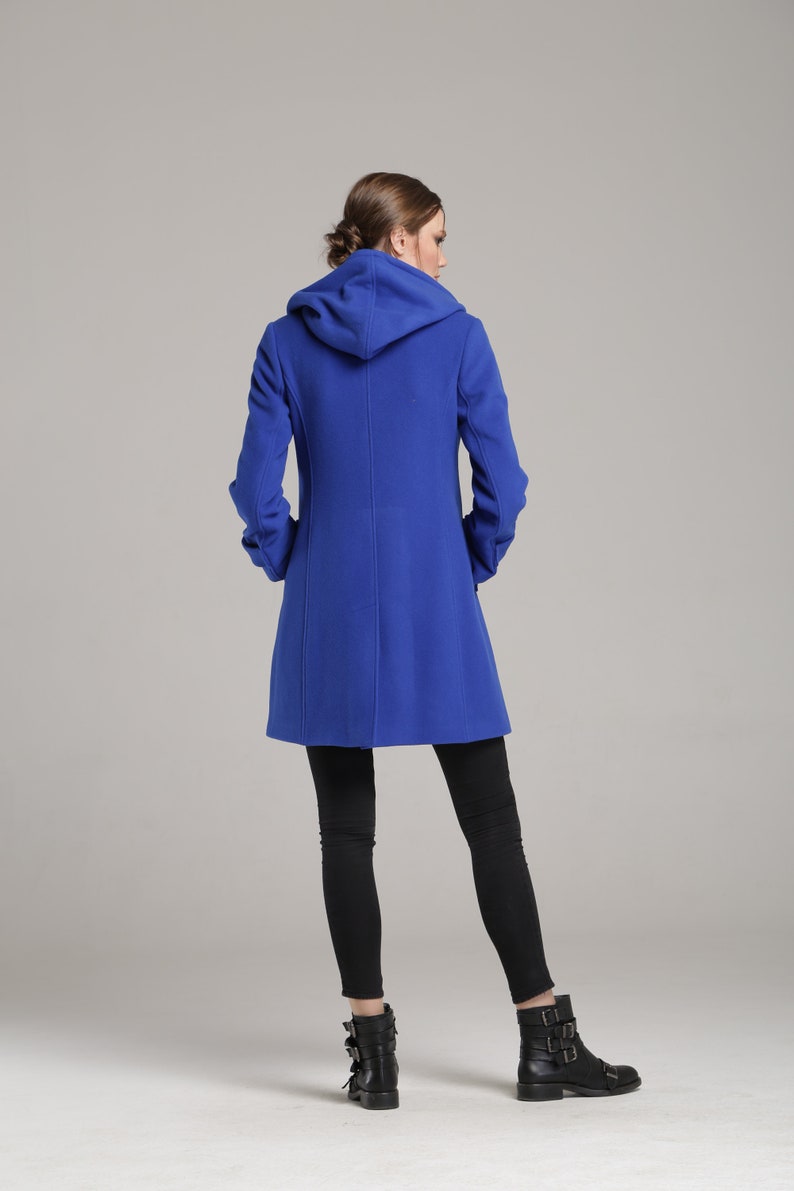 Royal Blue Women's Wool Coat With Hood Winter Etsy