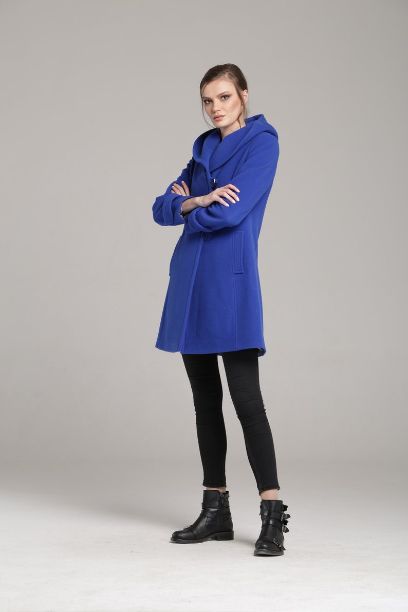 Royal Blue Damen Wollmantel mit Kapuze, Winter Damen Woll Hoodie von VIEMA V01180 Bild 9